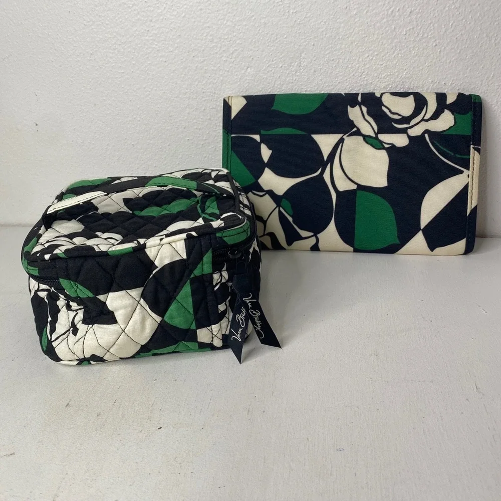 Vera Bradley Cosmetic Bag and Makeup Brush Roll Imperial Rose Pattern Quilted
